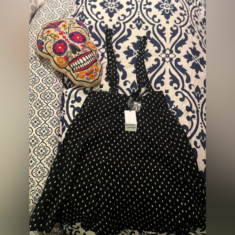 UNIQUE VINTAGE skull and crossbones suspender skirt